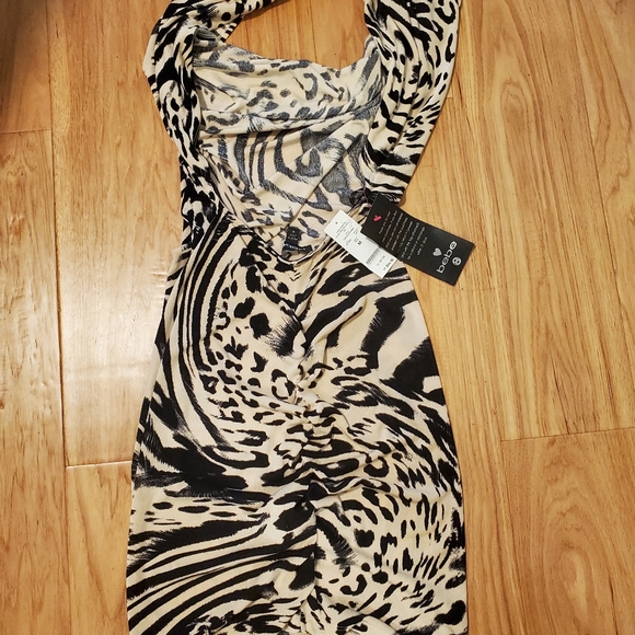 NWT Bebe dress animal print cowel neck open back size M - Picture 3 of 8